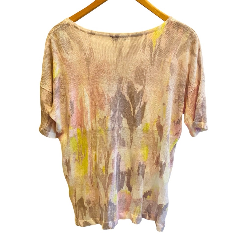 KINROSS 100% Linen Easy Pull on Bloom Multi Color Ikat Tee - Picture 3 of 6